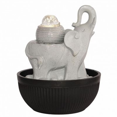 Stalaca Elephant Fountain with Rolling Ball & Yellow Light - Grey - 21x21x26 cm