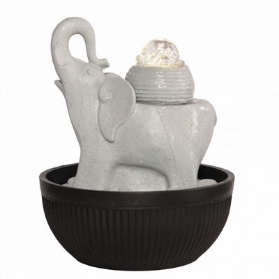 Stalaca Elephant Fountain with Rolling Ball & Yellow Light - Grey - 21x21x26 cm