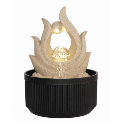 Stalaca Modern Fountain with Rolling Ball & Yellow Light - Sandstone - 17x17x25 cm