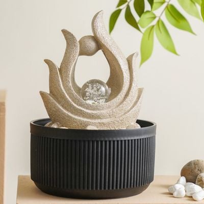 Stalaca Modern Fountain with Rolling Ball & Yellow Light - Sandstone - 17x17x25 cm