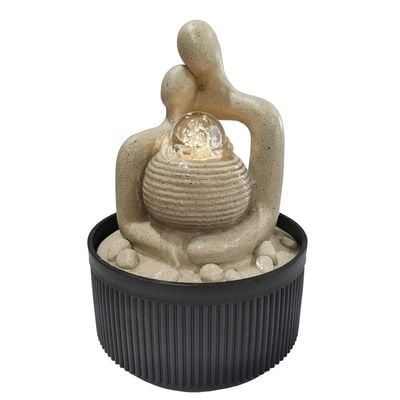 Stalaca Modern Fountain with Rolling Ball & Yellow Light - Sandstone - 17x17x25 cm