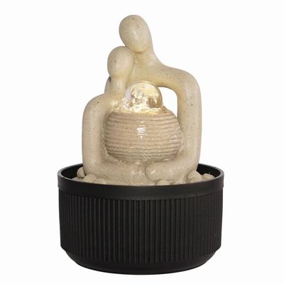 Stalaca Modern Fountain with Rolling Ball & Yellow Light - Sandstone - 17x17x25 cm