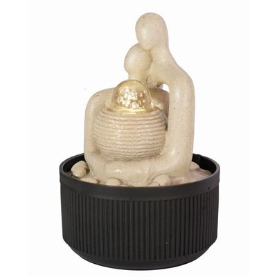 Stalaca Modern Fountain with Rolling Ball & Yellow Light - Sandstone - 17x17x25 cm