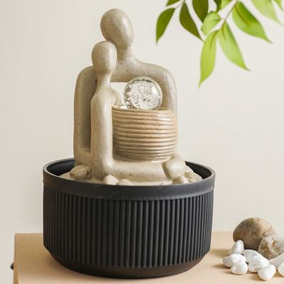 Stalaca Modern Fountain with Rolling Ball & Yellow Light - Sandstone - 17x17x25 cm