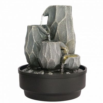 Stalaca Nature Fountain with Yellow Light -  Grey - 21x21x28 cm