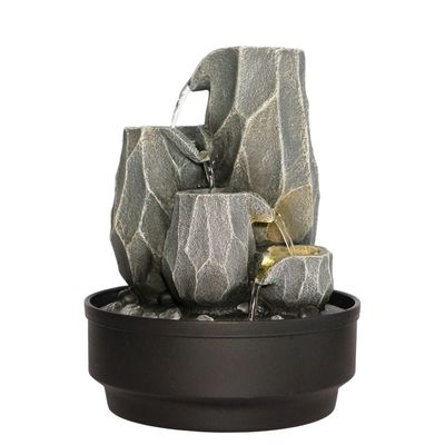 Stalaca Nature Fountain with Yellow Light -  Grey - 21x21x28 cm