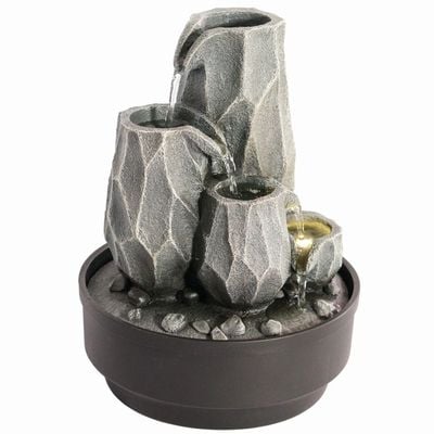 Stalaca Nature Fountain with Yellow Light -  Grey - 21x21x28 cm