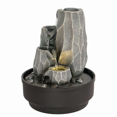 Stalaca Nature Fountain with Yellow Light -  Grey - 21x21x28 cm