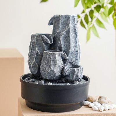 Stalaca Nature Fountain with Yellow Light -  Grey - 21x21x28 cm