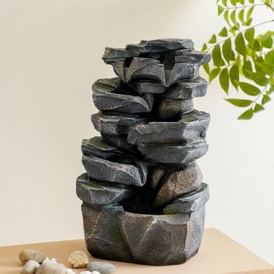 Stalaca Mountain Fountain with White Lights - Brown - 28x20x46 cm