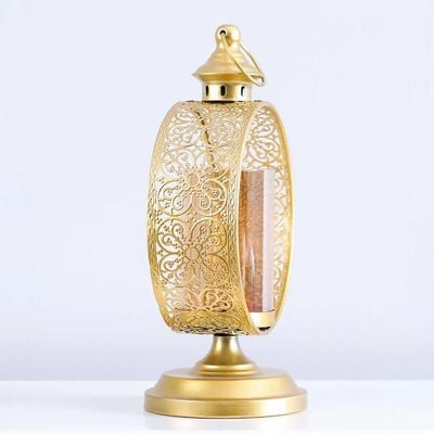 Medalion Metal candle holder with amber glass tube Gold