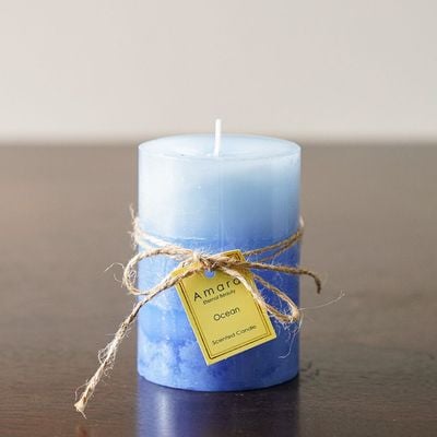 Amara Pillar Candle Multi Blue 7X10Cm 310G 