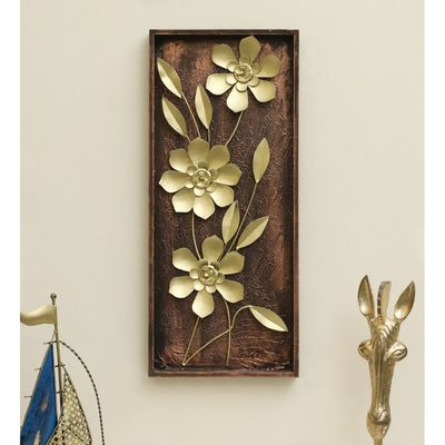 Faiz Wood-Metal Floral Wall Décor 33X76Cm