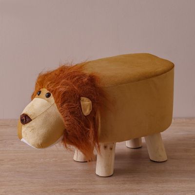 Meow Wood-Fabric Lion Shaped Stool 50.5x22x29Cm