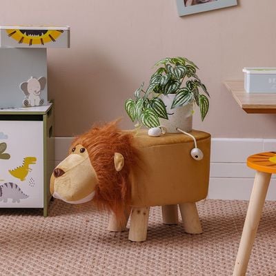 Meow Wood-Fabric Lion Shaped Stool 50.5X22X29Cm