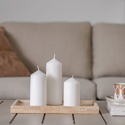 Amara Key Pillar Candle S/3 6X10Cm,6X13Cm,6X17Cm- White