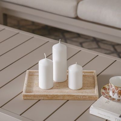 Amara Key Pillar Candle S/3 6X10Cm,6X13Cm,6X17Cm- White