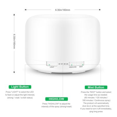 Aroma Electric Ultrasonic Diffuser White 500Ml 16.8X12.1Cm White