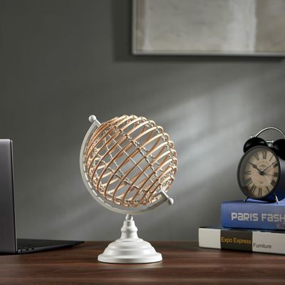 Abriz Globe Table Deco Grey Metal / Bamboo  19 X 17 X 27 CM