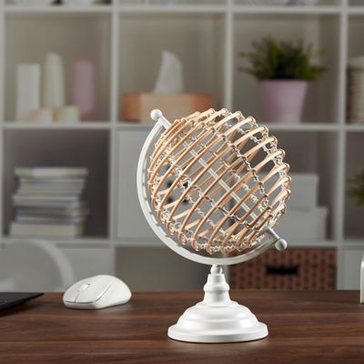 Abriz Globe Table Deco Grey Metal / Bamboo  19 X 17 X 27 CM