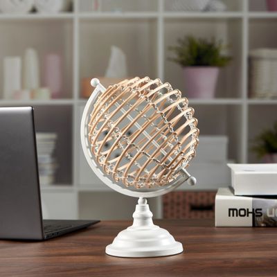 Abriz Globe Table Deco Grey Metal / Bamboo  19 X 17 X 27 CM