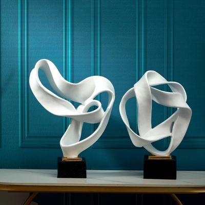 Abriz Abstract Table Deco White Resin   32 X 14 X 45 CM