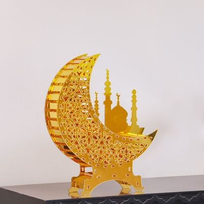 Afreen Acrylic Led Mosque Décor Gold 18.7X22.5Cm