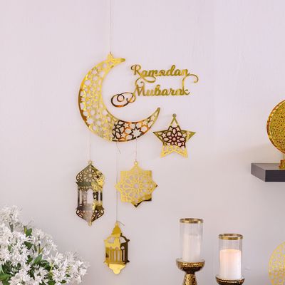 Afreen Acrylic Ramdan Ceiling Banner Gold 30X14Cm
