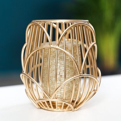 Arianna Cage T Light Holder Gold 15x15x23 cm