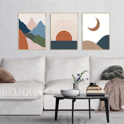 Gallery Abstract Sun, Moon And Mountain Set -3 Framed Art 41X51X2.5CM