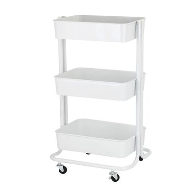 Oliver 3-Tier Storage Cart with Metal Mesh Shelves - White - 46x36x77.5 cm