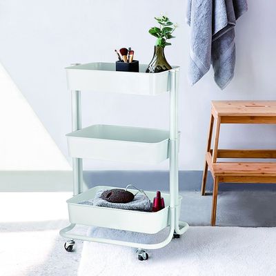 Oliver 3-Tier Storage Cart with Metal Mesh Shelves - White - 46x36x77.5 cm