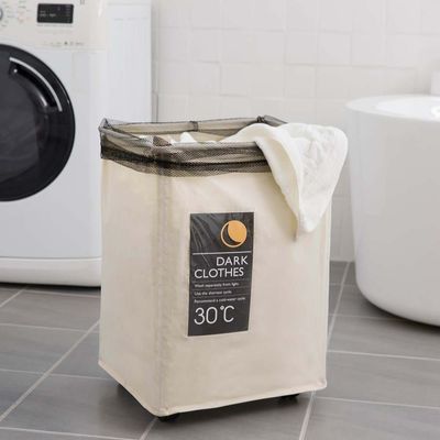 Oliver Wide Laundry Hamper with 4 wheels Off White 40X33X58 HCM