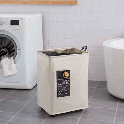 Oliver Wide Laundry Hamper with 4 wheels Off White 40X33X58 HCM