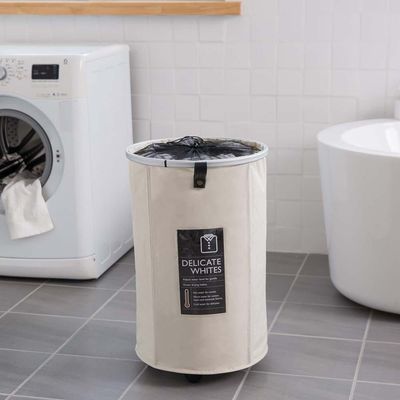 Oliver Round Laundry Hamper with 4 wheels Off White DIA 39X59HCM