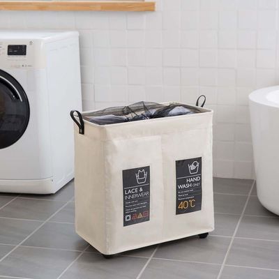 Oliver Double Laundry Hamper with 4 wheels Off White 54.5X35X58 HCM