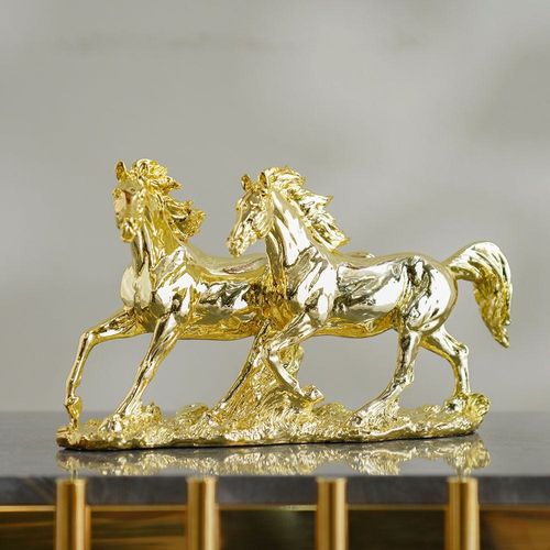 Lori Horse Pair Figurine Electroplated Gold 30.8X11X16.8Cm