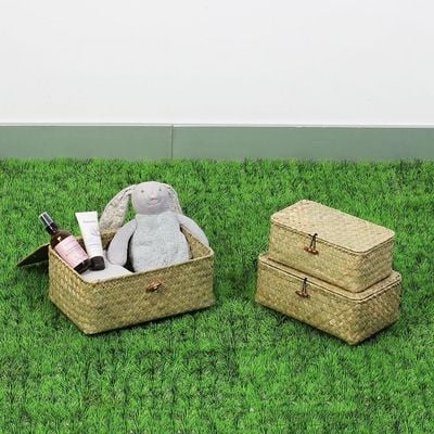 Macaw Hand-Woven Straw Storage Baket 29X19X8.5Cm Natural Set/3