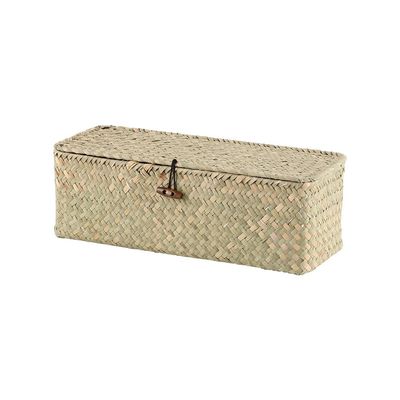 Macaw Hand-Woven Straw Storage Organizer With Lid 32X12X10Cm Natural