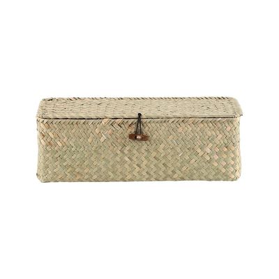 Macaw Hand-Woven Straw Storage Organizer With Lid 32X12X10Cm Natural