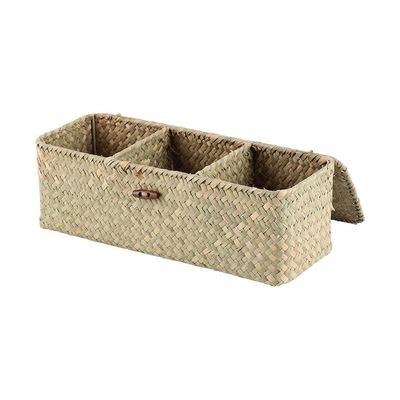 Macaw Hand-Woven Straw Storage Organizer With Lid 32X12X10Cm Natural