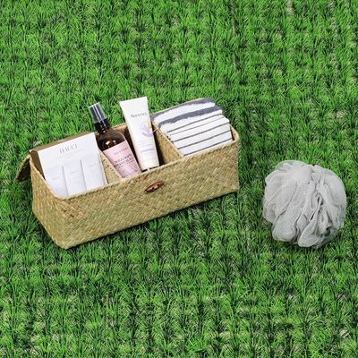 Macaw Hand-Woven Straw Storage Organizer With Lid 32X12X10Cm Natural