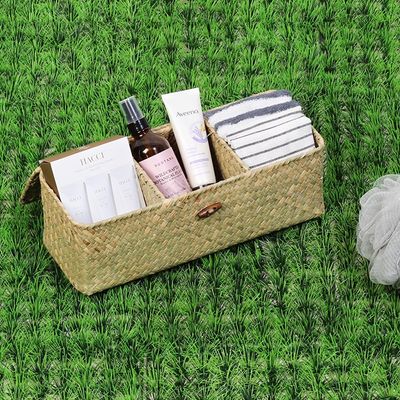 Macaw Hand-Woven Straw Storage Organizer With Lid 32X12X10Cm Natural