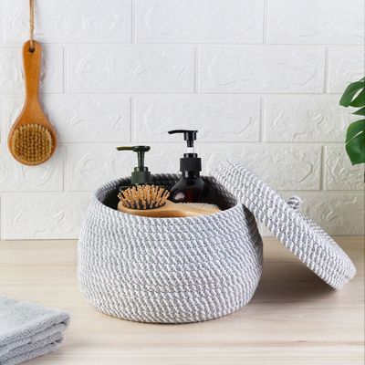 Macaw Cotton Rope Storage Basket W. Lid 23 X 17 Cm Light Grey Set/2