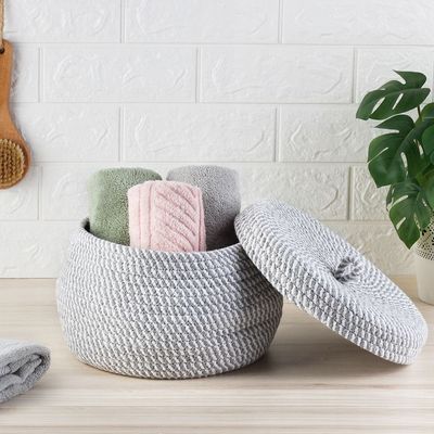 Macaw Cotton Rope Storage Basket W. Lid 23 X 17 Cm Light Grey Set/2