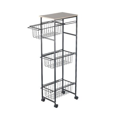 Macaw Metal Storage Cart With 3 Storeys 34 X 20.5 X 86Cm Black
