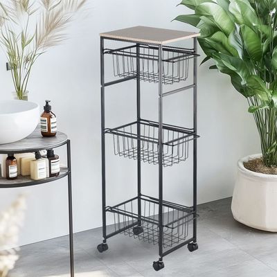 Macaw Metal Storage Cart With 3 Storeys 34 X 20.5 X 86Cm Black