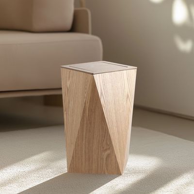 Macaw 10L Geometric Dust Bin With Lid 21.5 X 21.5 X 40Cm Natural