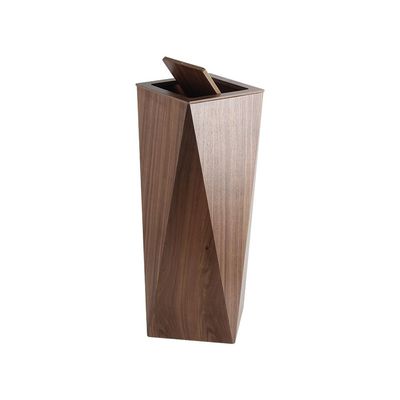 Macaw 10L Geometric Dust Bin With Lid 21.5 X 21.5 X 60Cm Dark Natural