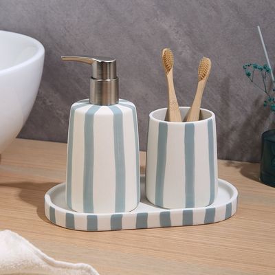 Adelyn Set Of 3 Ceramic Bath Set Beige With Blue 8.6X17.1 Cm Tb21353-Set3